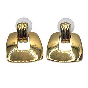 Vintage Gold-Tone Door Knocker Open Square Signed Napier Pierced Earrings